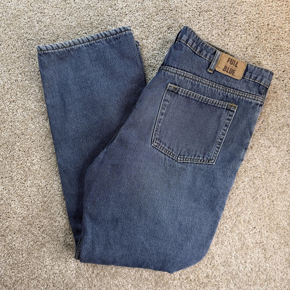 Full Blue Jeans Mens 38x34 Medium Wash Blue Denim Regular Straight Lined Winter